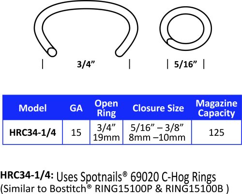 12mm Crown (1.85 x 2.05mm Wire) SPOTNAILS C Rings Coll Electro Galv Wire 69026