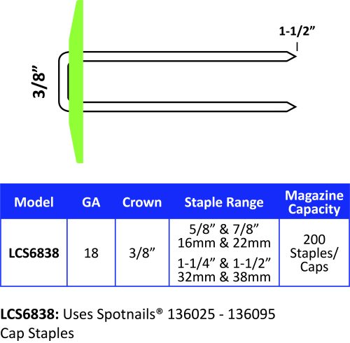38mm SPOTNAILS Staples M Series with Cap to suits TCS6838